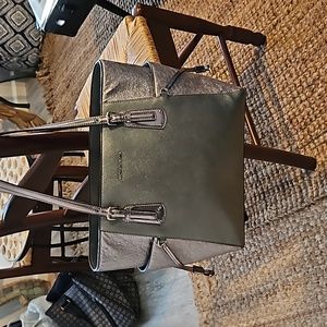 Michael Kors Travel Metallic Gray Nickel Leather Tote Bag
